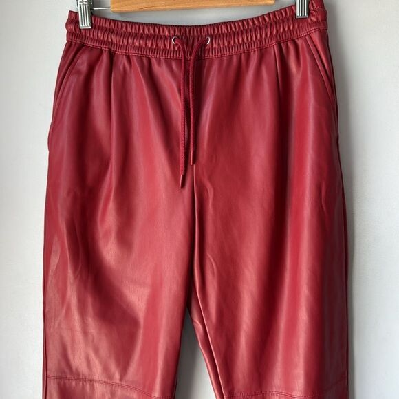 Zara Red High Waisted Faux Leather Pleather Jogger Pants EUC - Picture 6 of 11